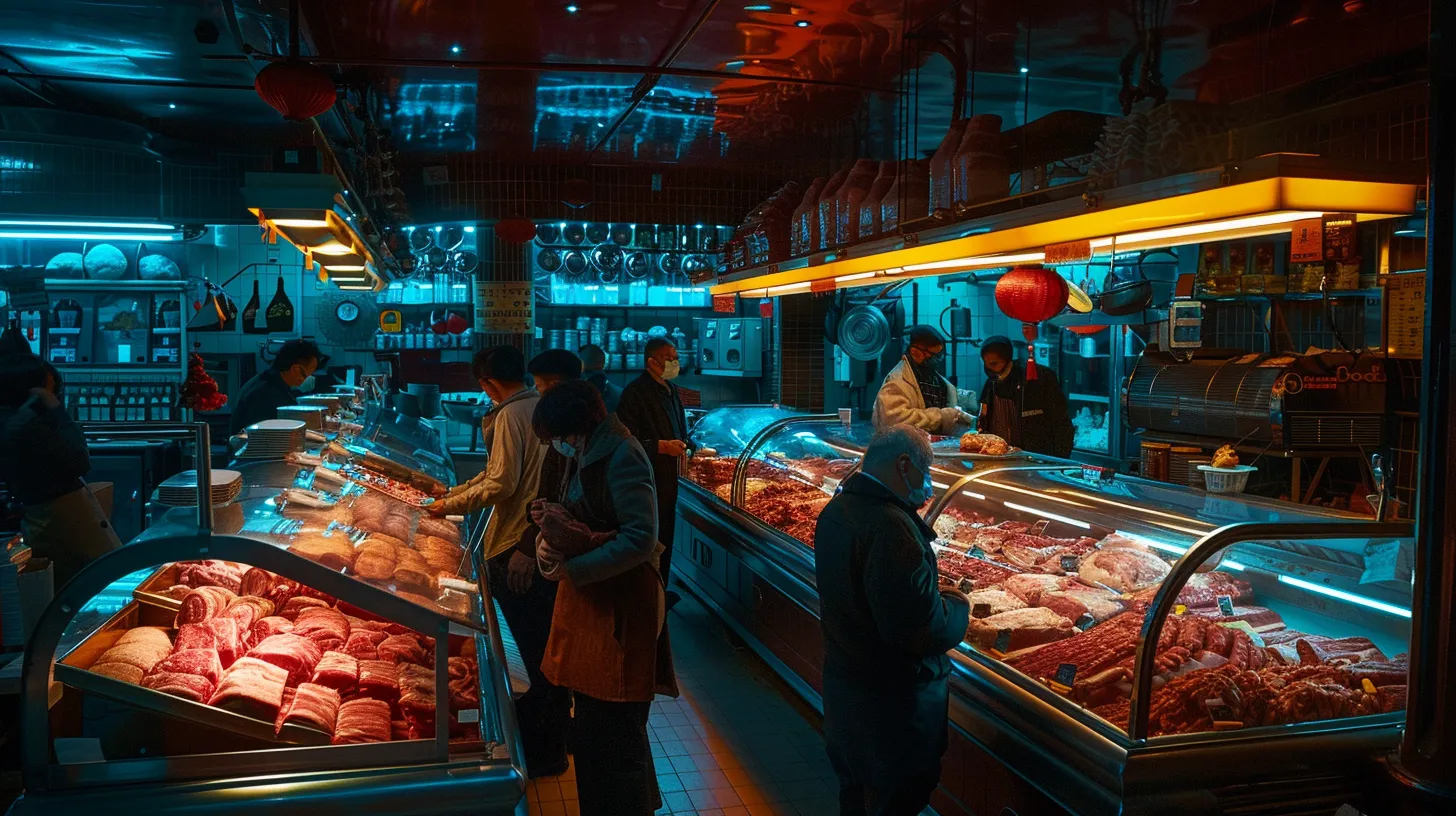 a bustling butcher shop filled with vibrant, neatly displayed meats under warm lighting, as customers thoughtfully examine the quality, reflecting the careful scrutiny needed when navigating local reviews. a bustling butcher shop filled with vibrant, neatly displayed meats under warm lighting, as customers thoughtfully examine the quality, reflecting the careful scrutiny needed when navigating local reviews.