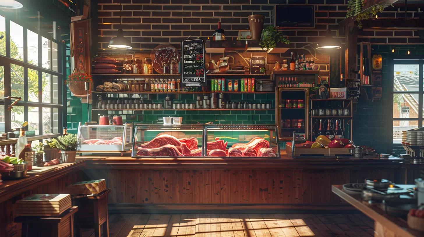 a vibrant, sunlit butcher shop showcases an array of locally sourced meats, with enticing cuts displayed prominently behind a rustic wooden counter, reflecting the growing consumer trend towards transparency and community support. a vibrant, sunlit butcher shop showcases an array of locally sourced meats, with enticing cuts displayed prominently behind a rustic wooden counter, reflecting the growing consumer trend towards transparency and community support.